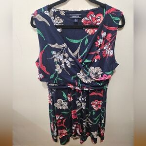 Lands' End Navy Floral Vneck Midi Pima Cotton Modal Wrap Top Dress Large